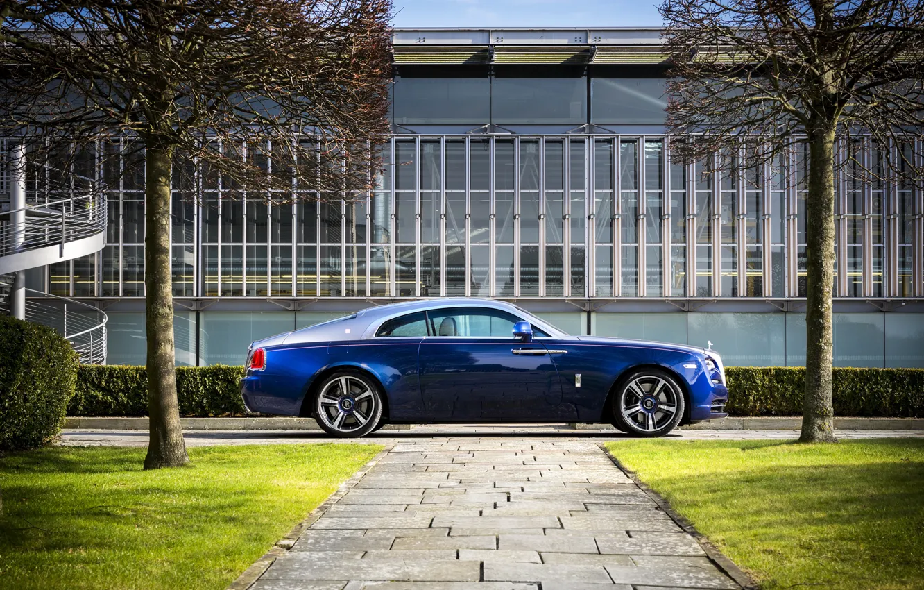 Photo wallpaper trees, the building, spring, Rolls-Royce, blue, collection, chic, Rolls-Royce, wraith, bespoke