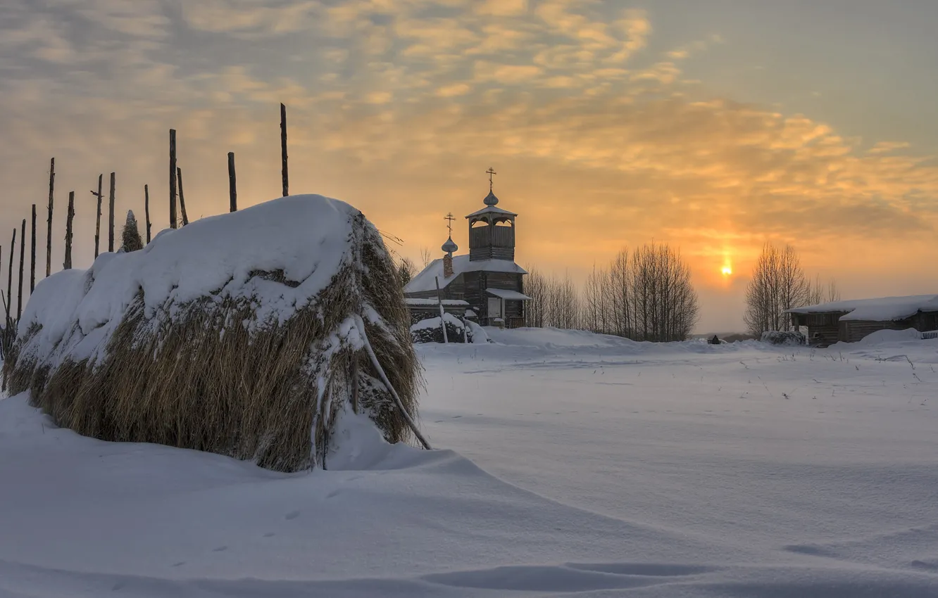 Photo wallpaper Island, village, Church, Arkhangelsk oblast