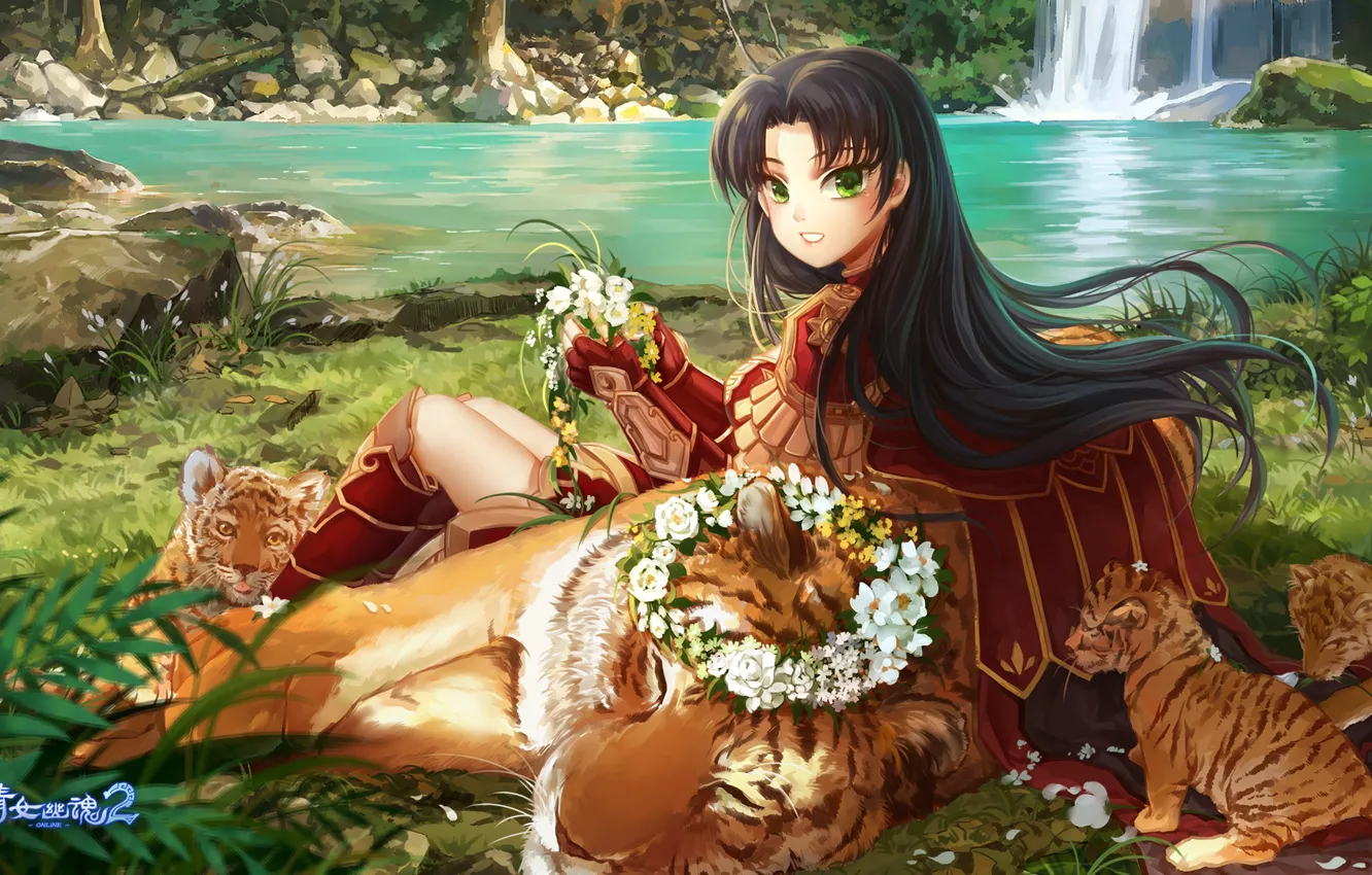 Anime Girl With Tiger Wallpaper gambar ke 14
