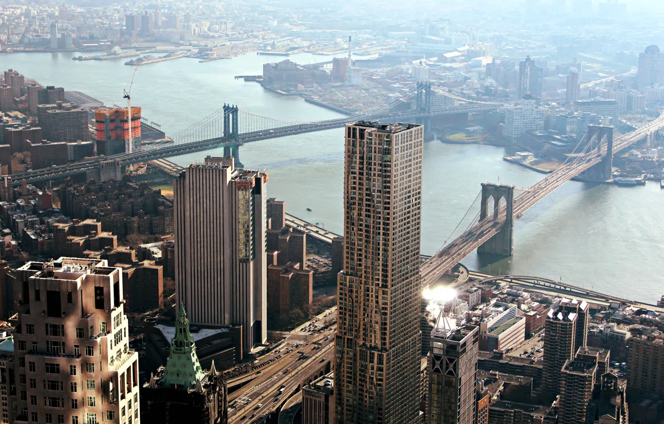 Photo wallpaper bridge, city, the city, street, home, New York, skyscrapers, Brooklyn, Chicago, Manhattan, panorama, USA, USA, …
