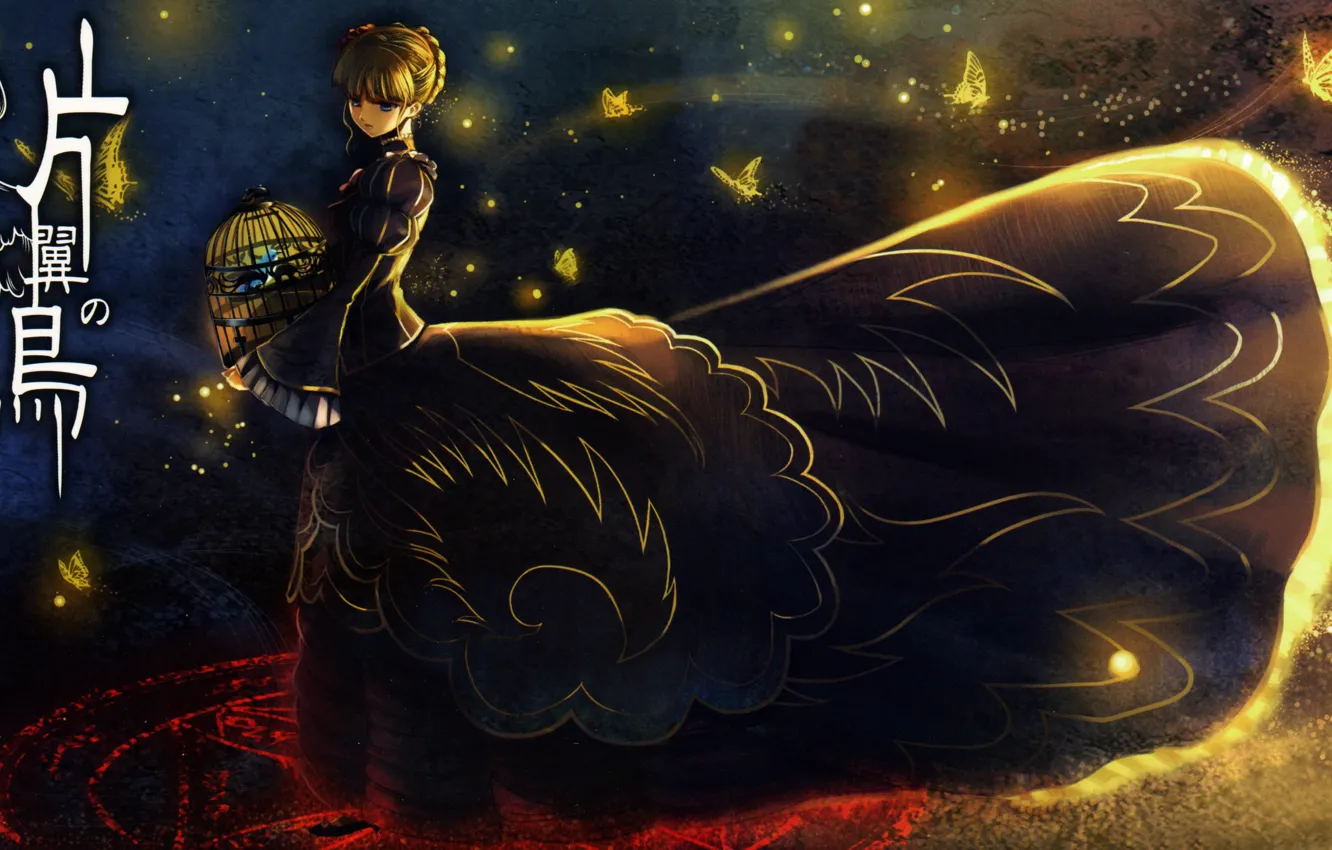 Photo wallpaper butterfly, night, cell, characters, witch, pentagram, bangs, Umineko no Naku Koro ni, Beatrice, When the …