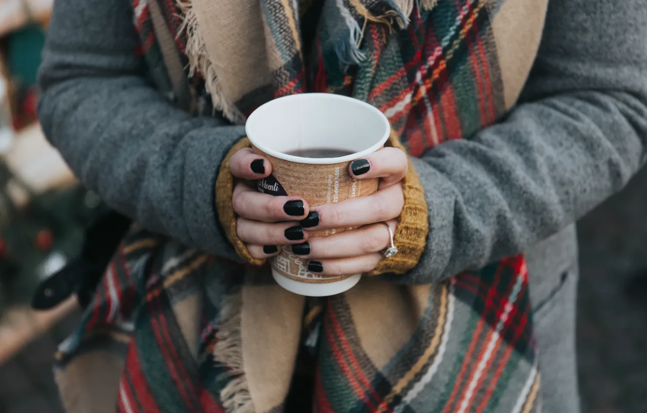 Photo wallpaper girl, coffee, hands, Cup