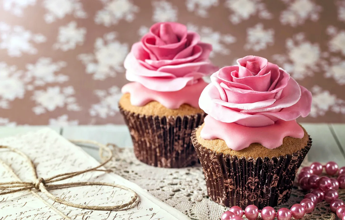 Wallpaper roses, beads, decoration, cream, cakes, sweet, cupcakes