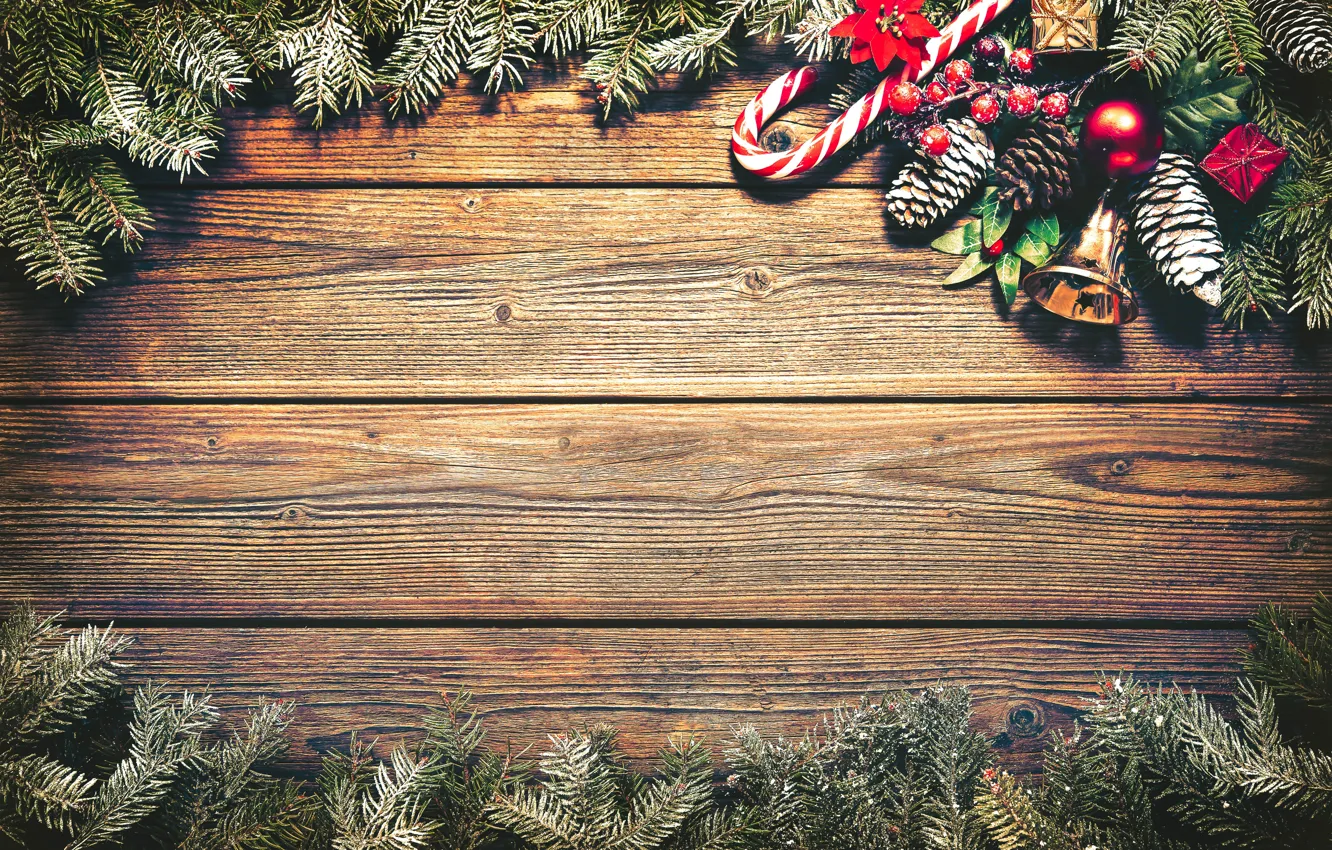 Photo wallpaper New Year, Christmas, wood, merry christmas, decoration, fir tree