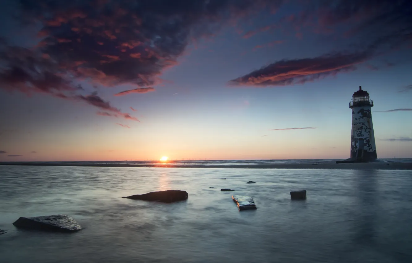 Photo wallpaper sea, sunset, lighthouse