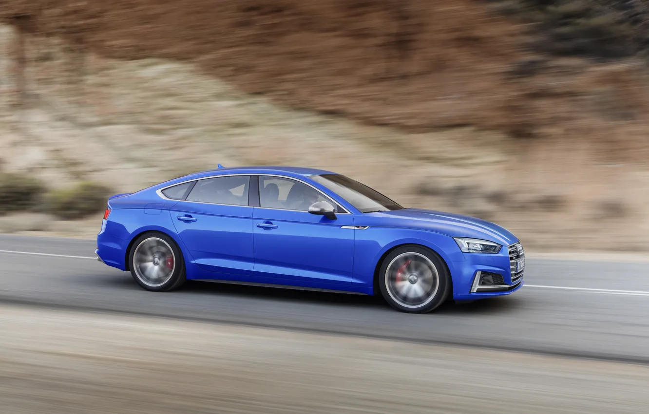 Photo wallpaper Audi, German, Blue, Speed, 2018, Road, Drive, A5, S5
