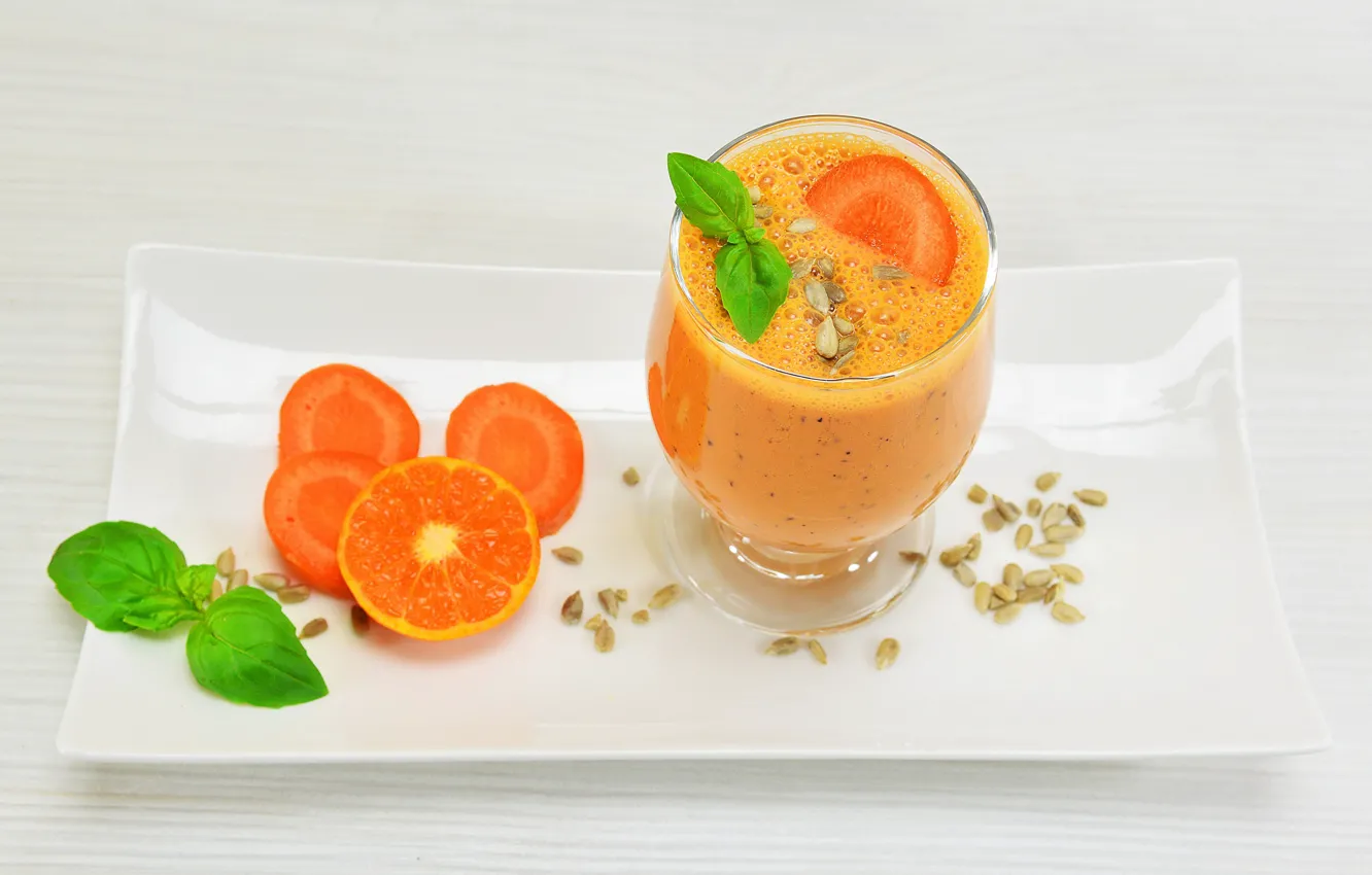 Photo wallpaper orange, juice, drink, mint, apricots
