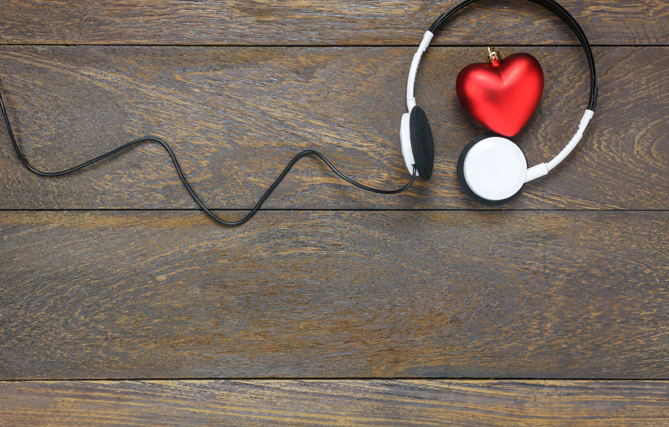Photo wallpaper Headphones, Background, Holiday, Heart, Valentine's Day