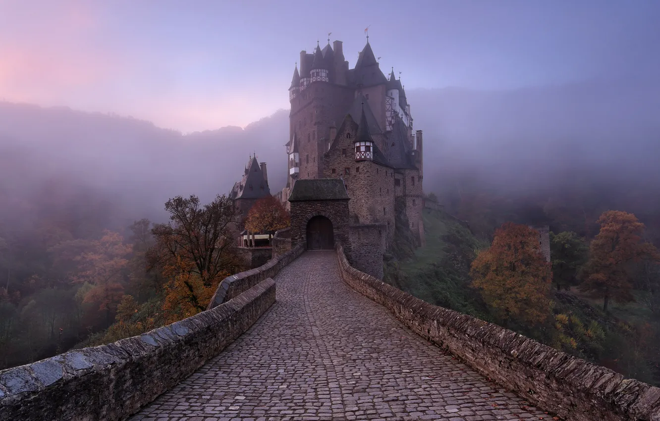 Photo wallpaper autumn, fog, castle, Germany, haze, ELTZ
