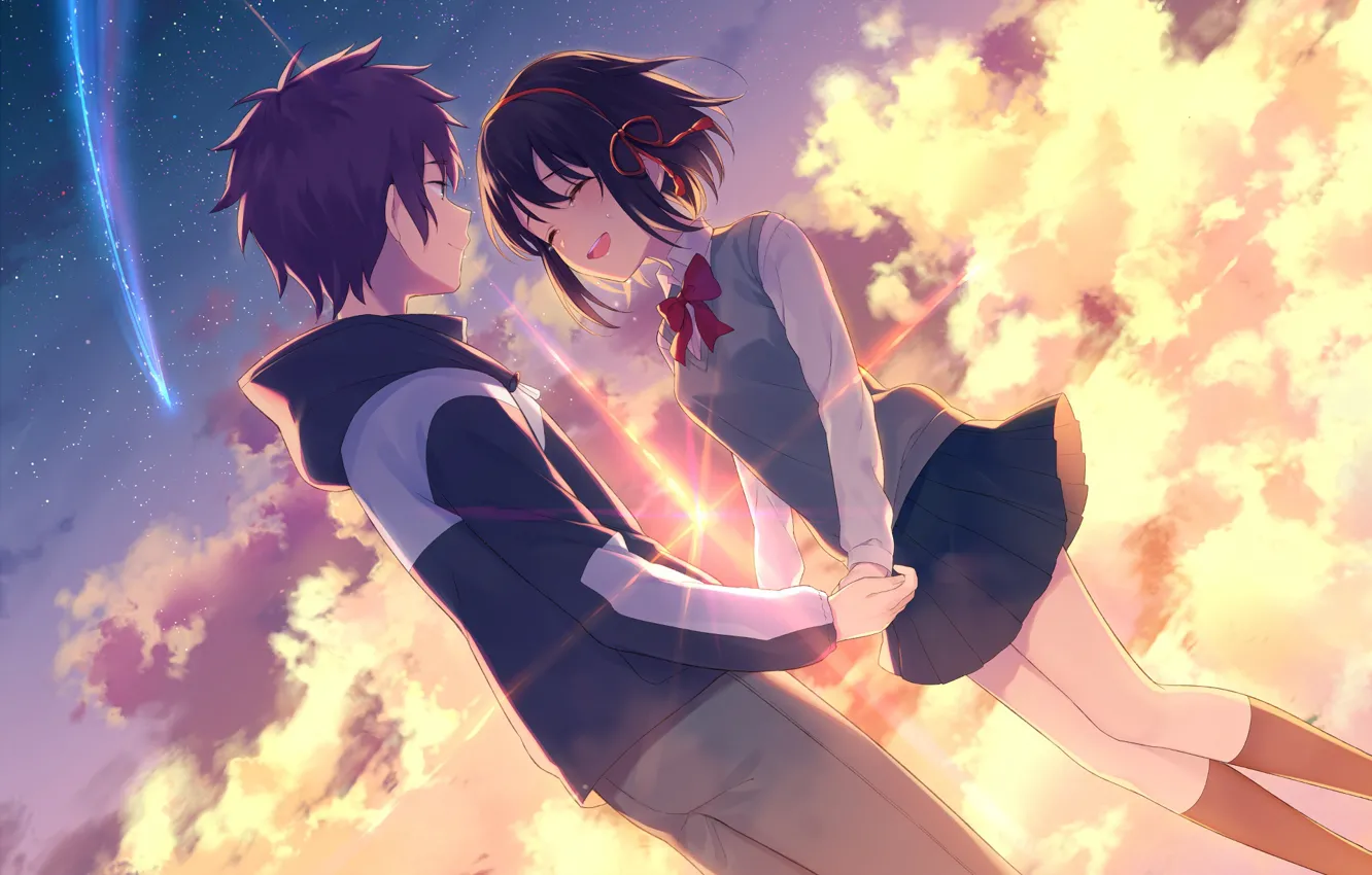 Wallpaper Girl Love Sunset Romance Anime Art Guy Two Your