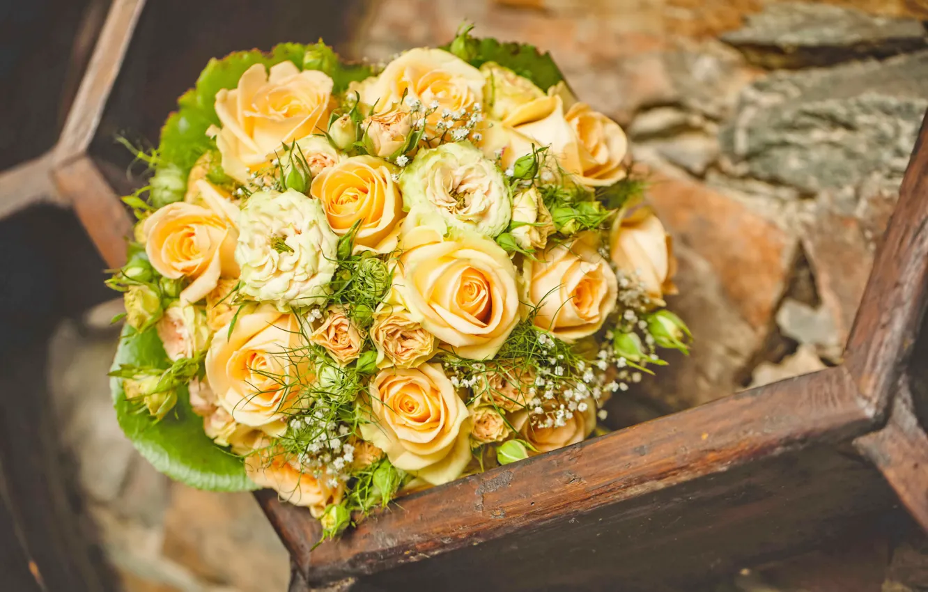 Photo wallpaper roses, love, buds, flowers, romantic, roses, wedding bouquet