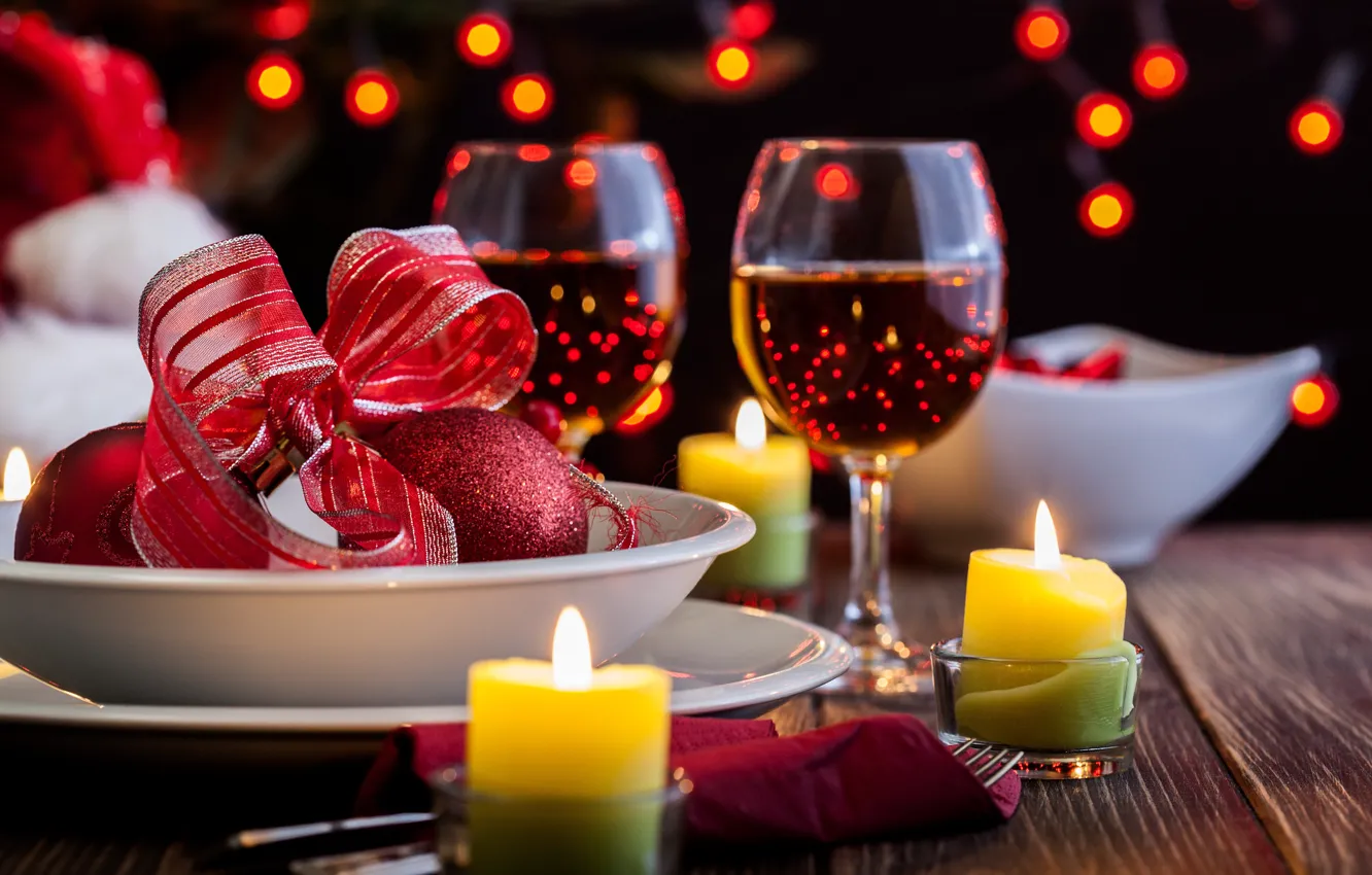 Photo wallpaper wine, candles, glasses, Valentine's day, hearts, Valentines day