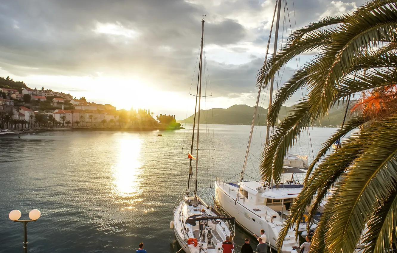 Photo wallpaper sea, sunset, Palma, yachts, Croatia, Croatia, Korcula, The Adriatic sea, Adriatic Sea, Korcula
