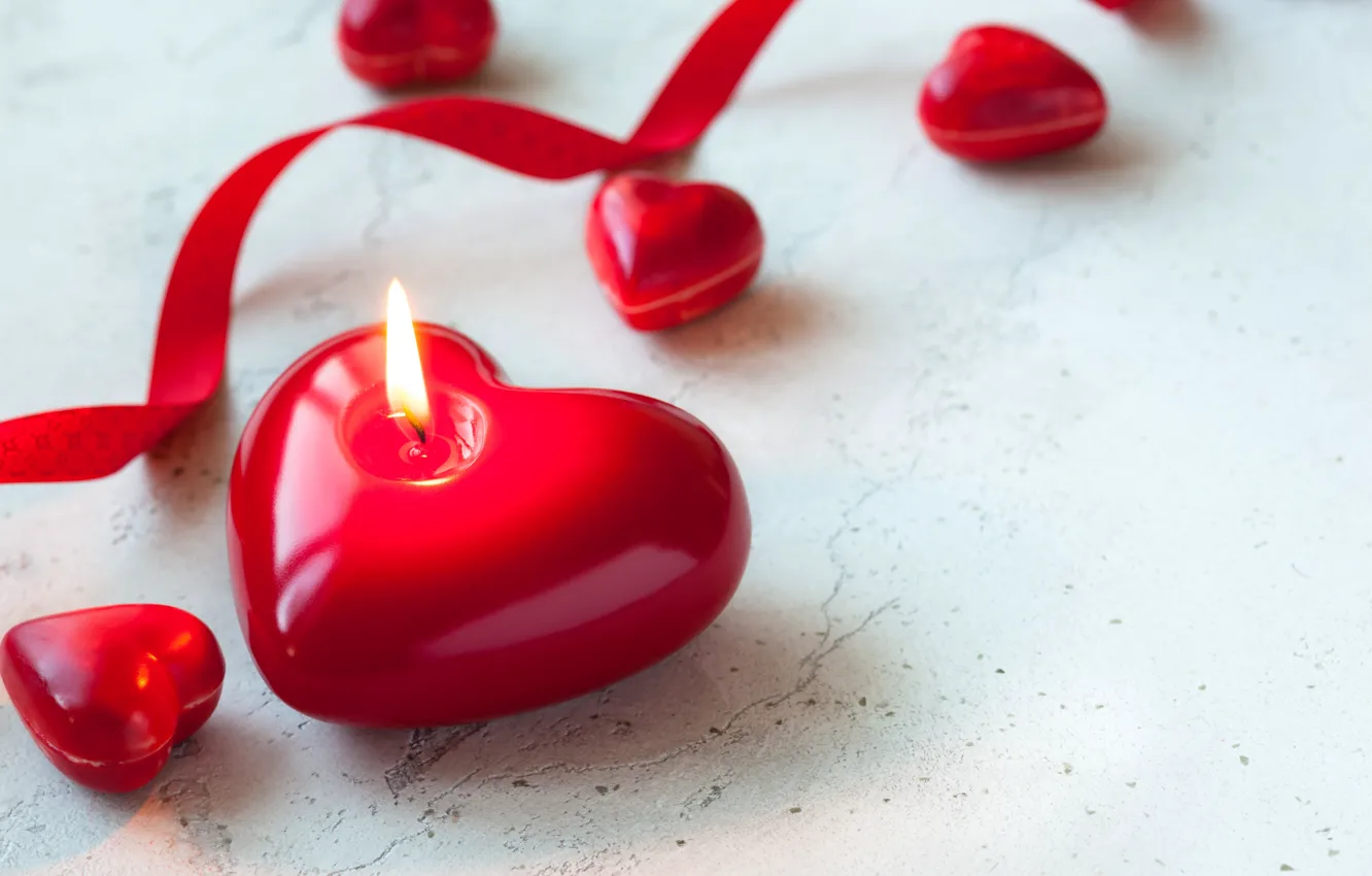 Photo wallpaper candles, red, love, heart, romantic, candle, valentine`s day