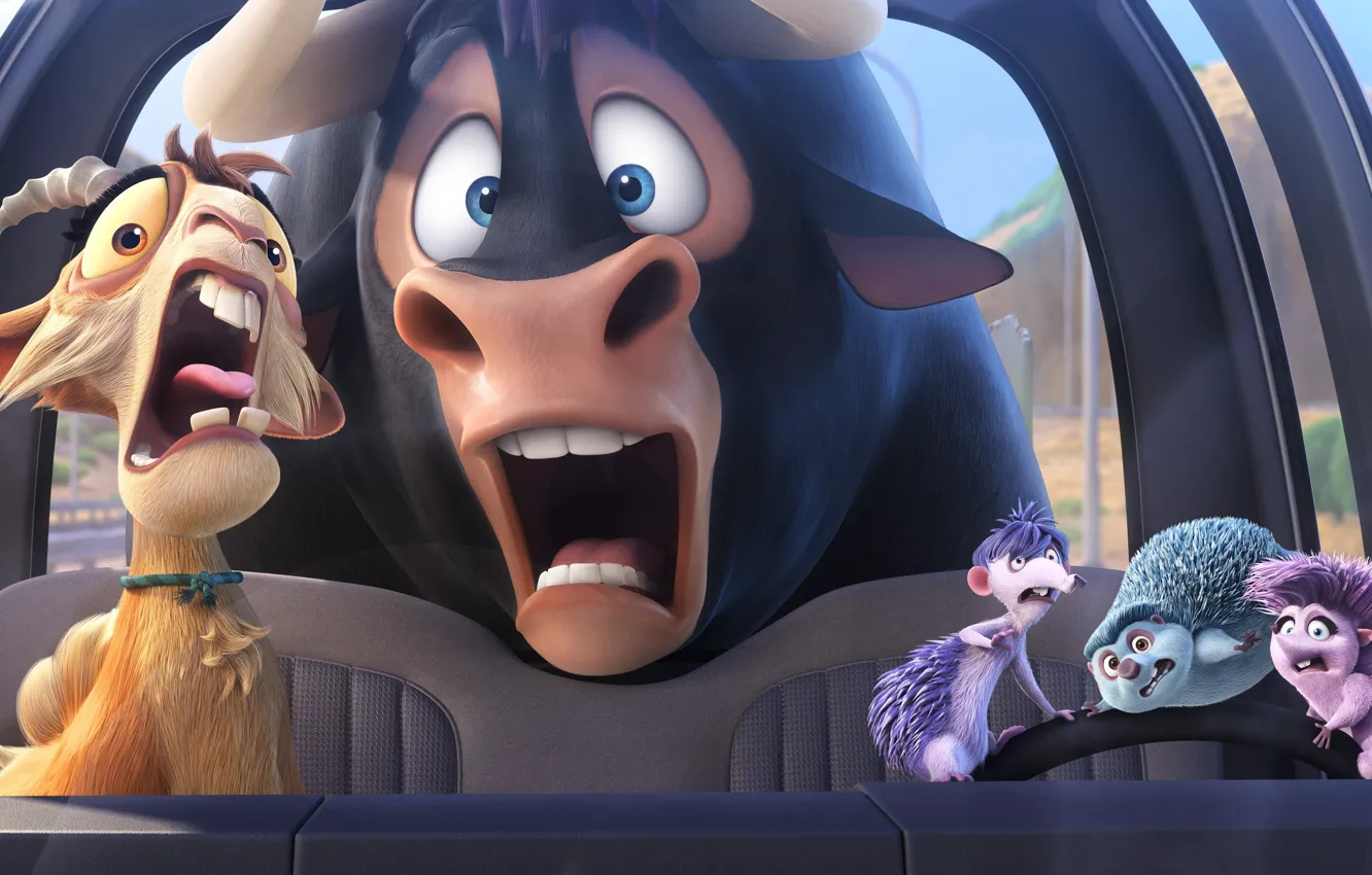 Wallpaper bull, animated film, Ferdinand, goat, animated movie, car  porcupine images for desktop, section фильмы - download