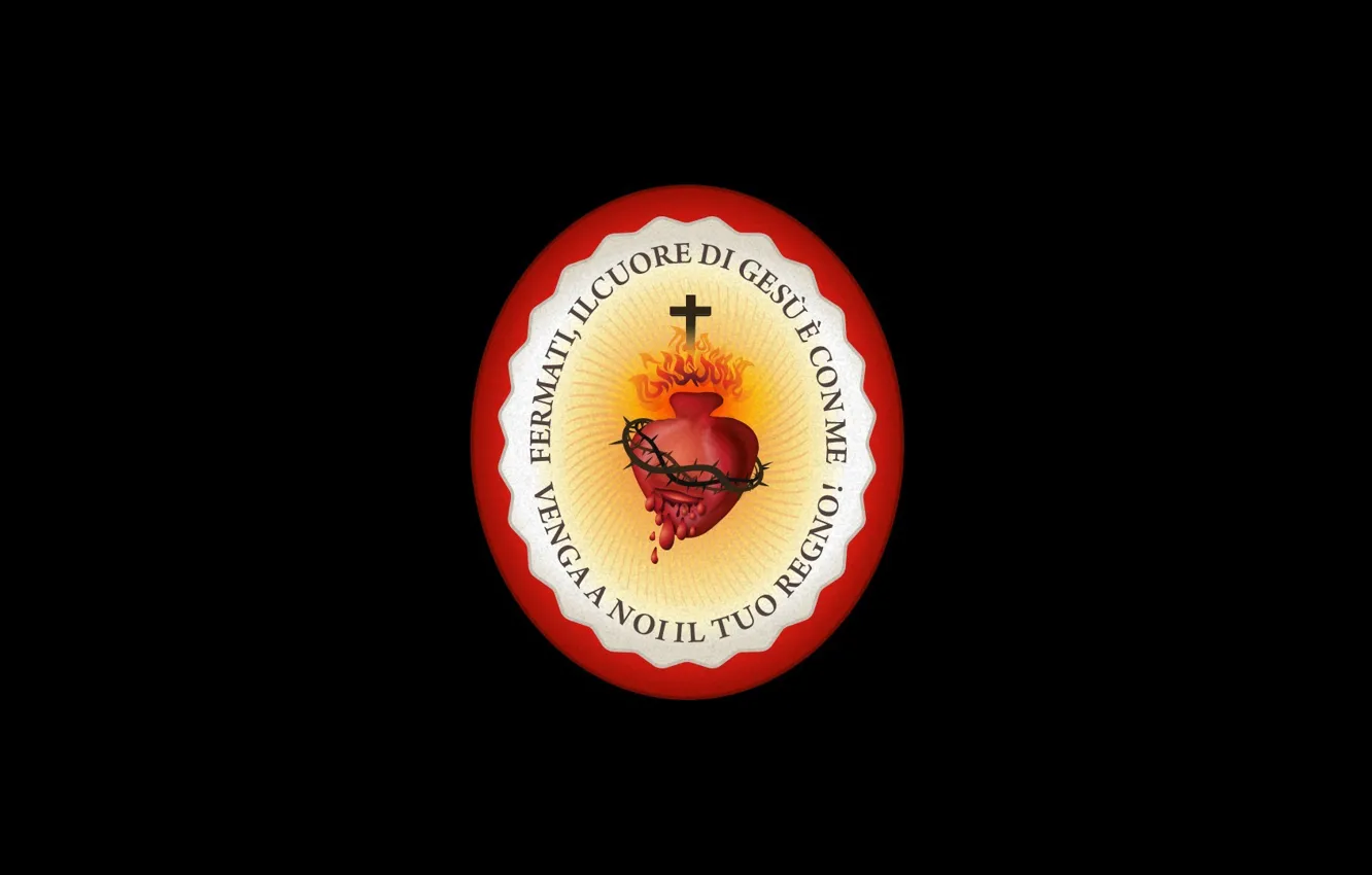 Wallpaper fire, heart, cross, black background, Jesus Christ, Sacred Heart  images for desktop, section разное - download