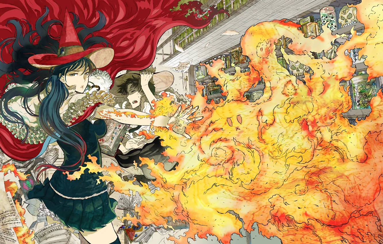 Wallpaper girl, fire, anime, art, Witch Craft Works images for desktop,  section сёнэн - download