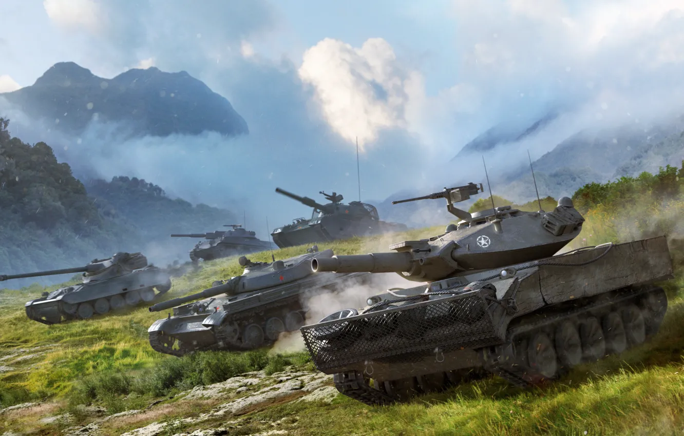 Wallpaper The Sky Clouds Mountains Grass Tanks Wot World Of Tanks World Of Tanks Wargaming Net Light Tanks Dust Wz 132 1 9 18 Xm551 Sheridan T 100 Lt Amx 13 105 Images For Desktop Section Igry Download