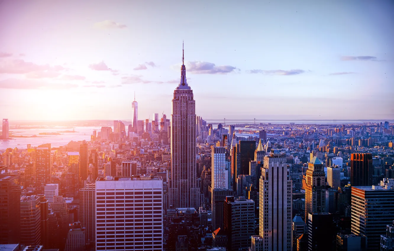 Wallpaper sunset, New York, skyscraper images for desktop, section город -  download