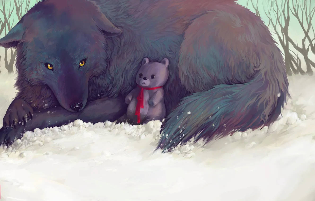 Wallpaper winter, snow, nature, wolf, Teddy bear, by Glad-Sad images for  desktop, section живопись - download
