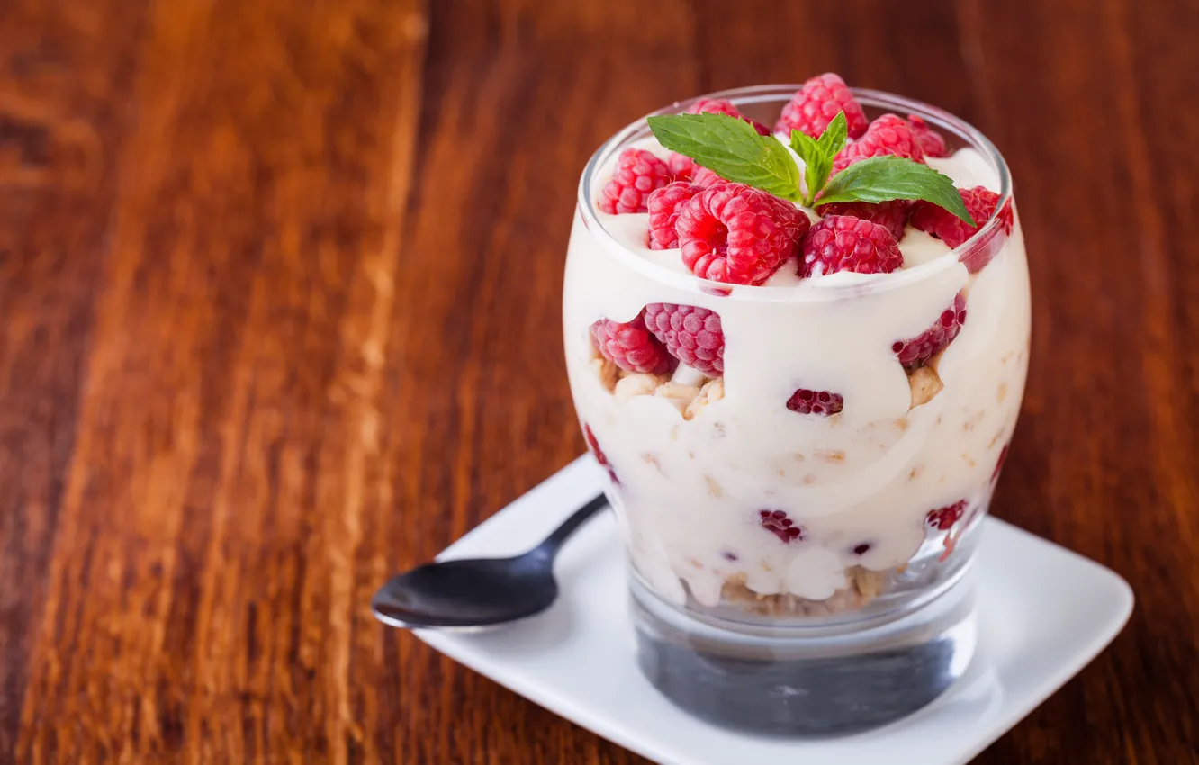 Photo wallpaper berries, raspberry, dessert, yogurt