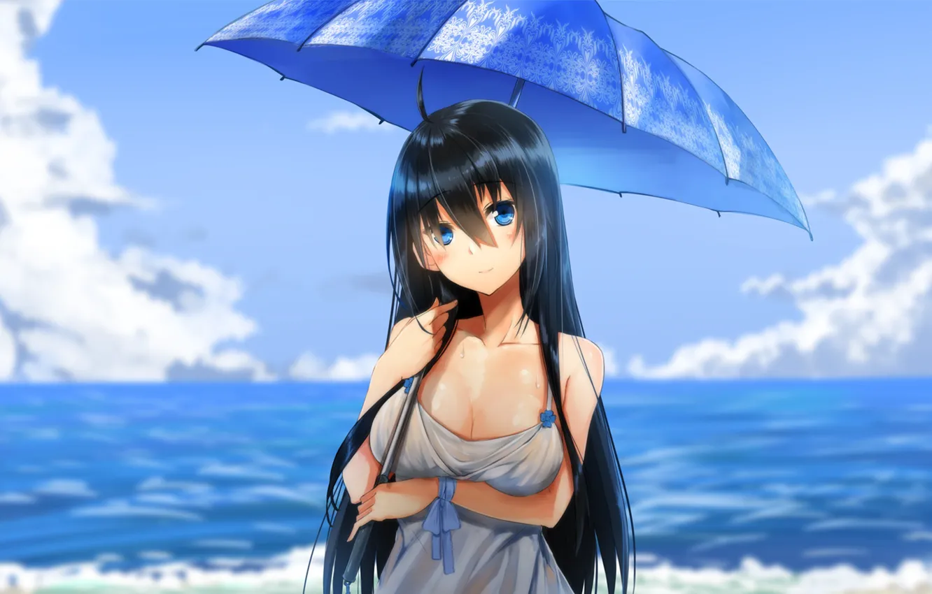 Photo wallpaper beach, umbrella, girl, Art, Anime, Ukeuke