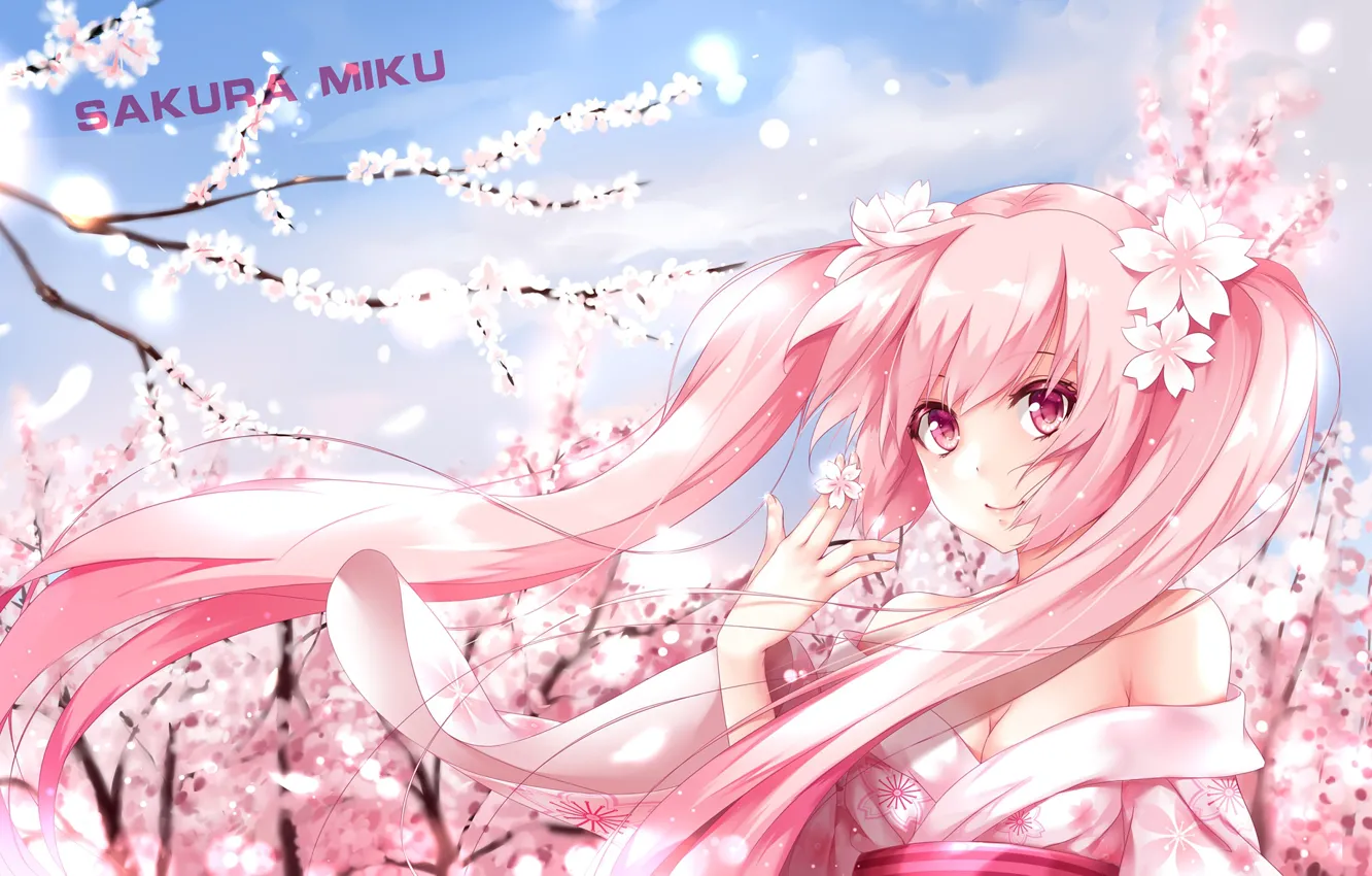 Photo wallpaper girl, anime, Sakura, art, vocaloid, hatsune miku, sakura, mike