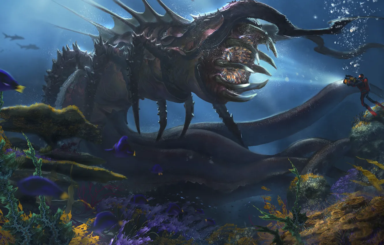Wallpaper fish, the diver, monster, Deep Sea Creature, Alejandro Olmedo  images for desktop, section фантастика - download