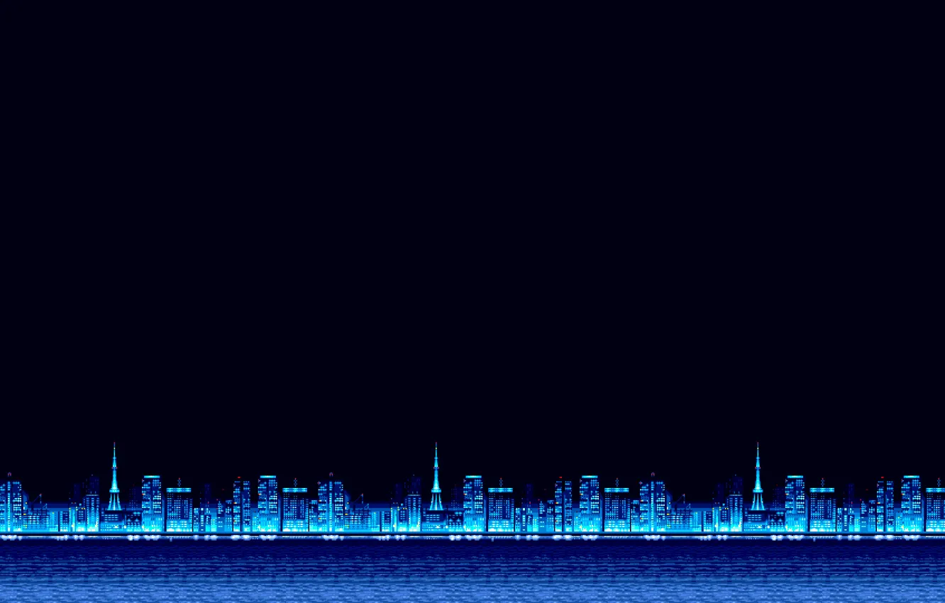 Wallpaper Minimalism, Blue, The city, Background, Pixels, 8bit ...