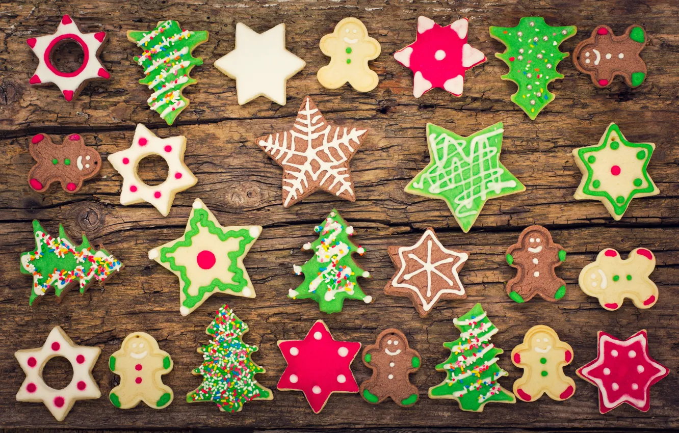 Photo wallpaper New Year, cookies, Christmas, wood, Merry Christmas, Xmas, glaze, cookies, decoration, gingerbread, gingerbread