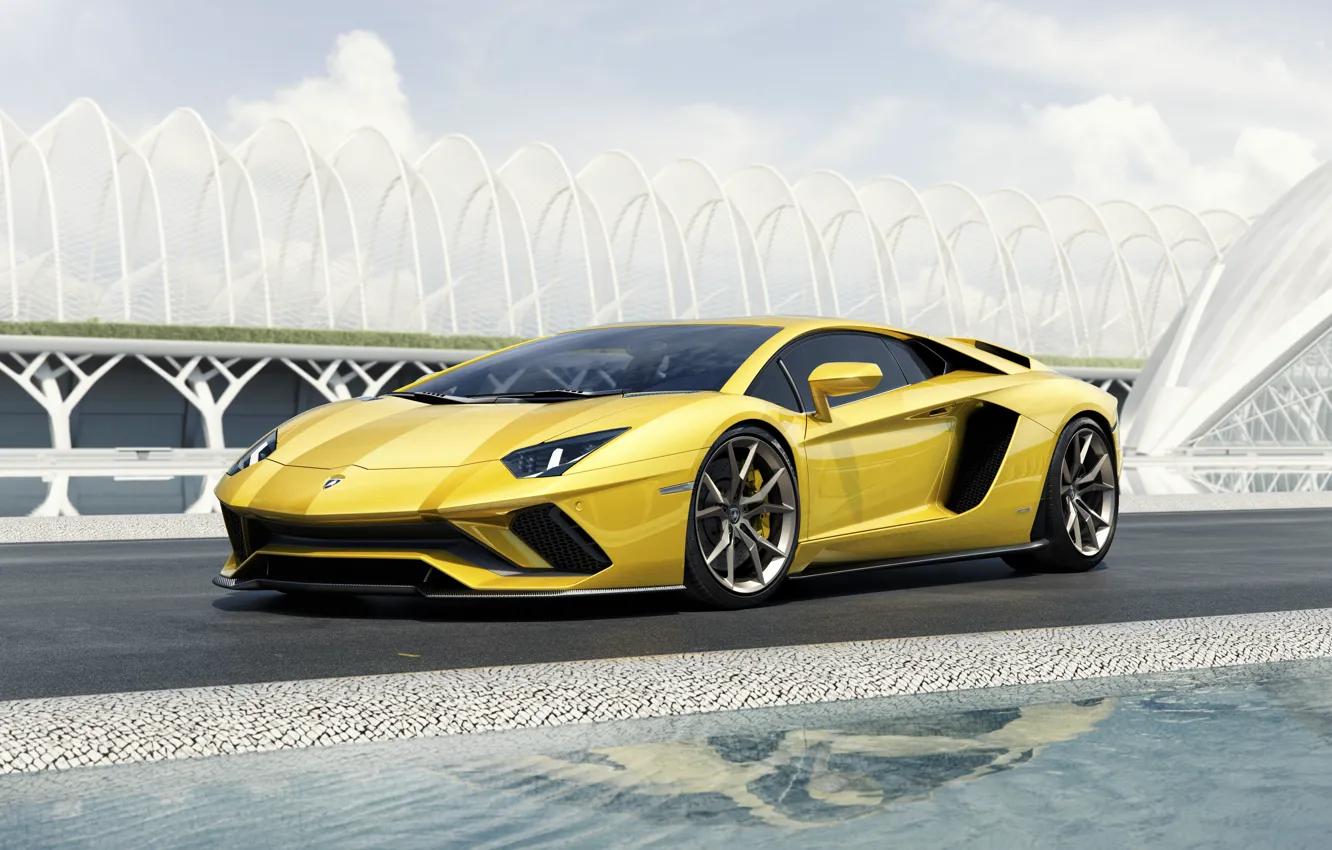 Photo wallpaper Lamborghini, Yellow, Aventador, Supercar, Cut, 2017, S