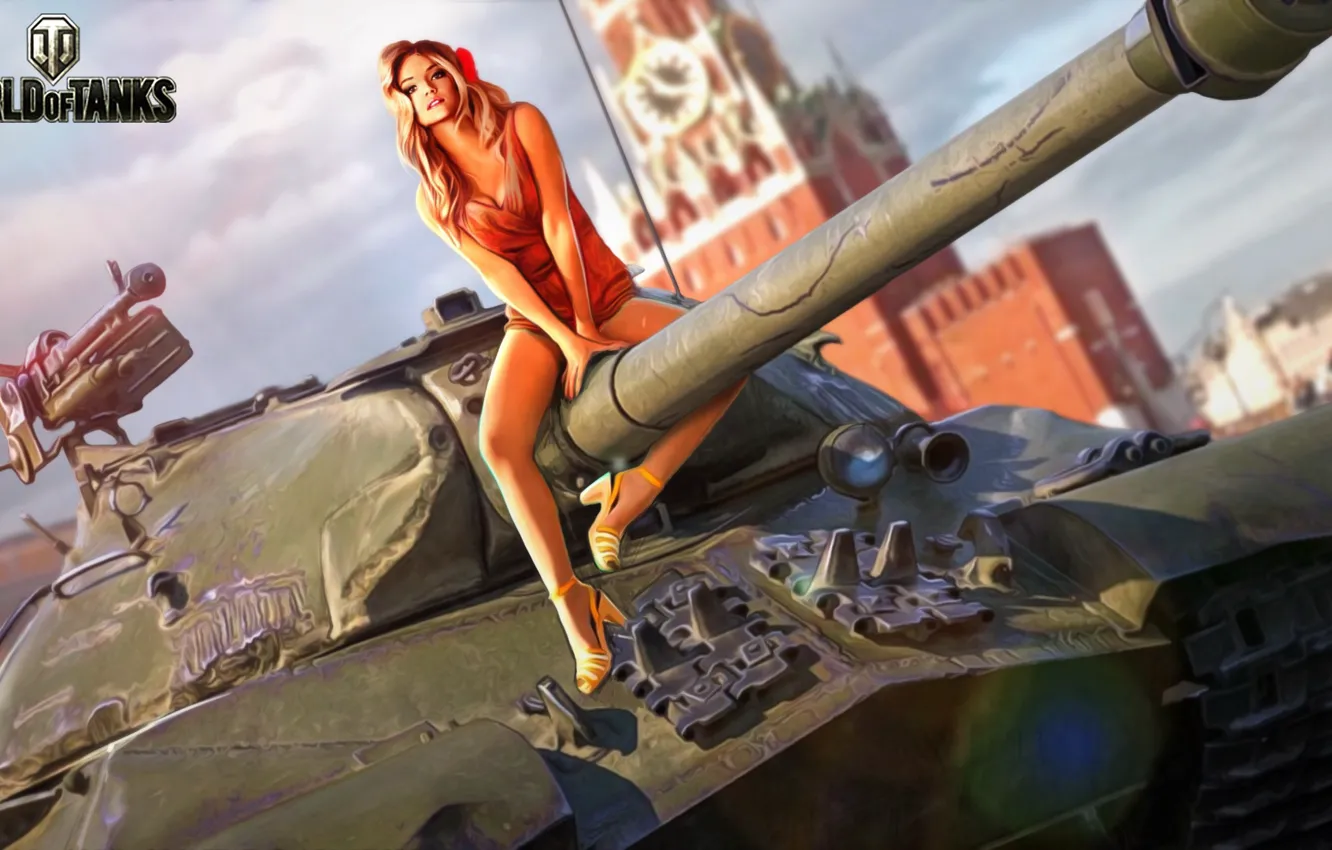 Photo wallpaper girl, figure, art, tank, trunk, The Kremlin, heavy, Soviet, World of Tanks, Is-3, Red Square, …