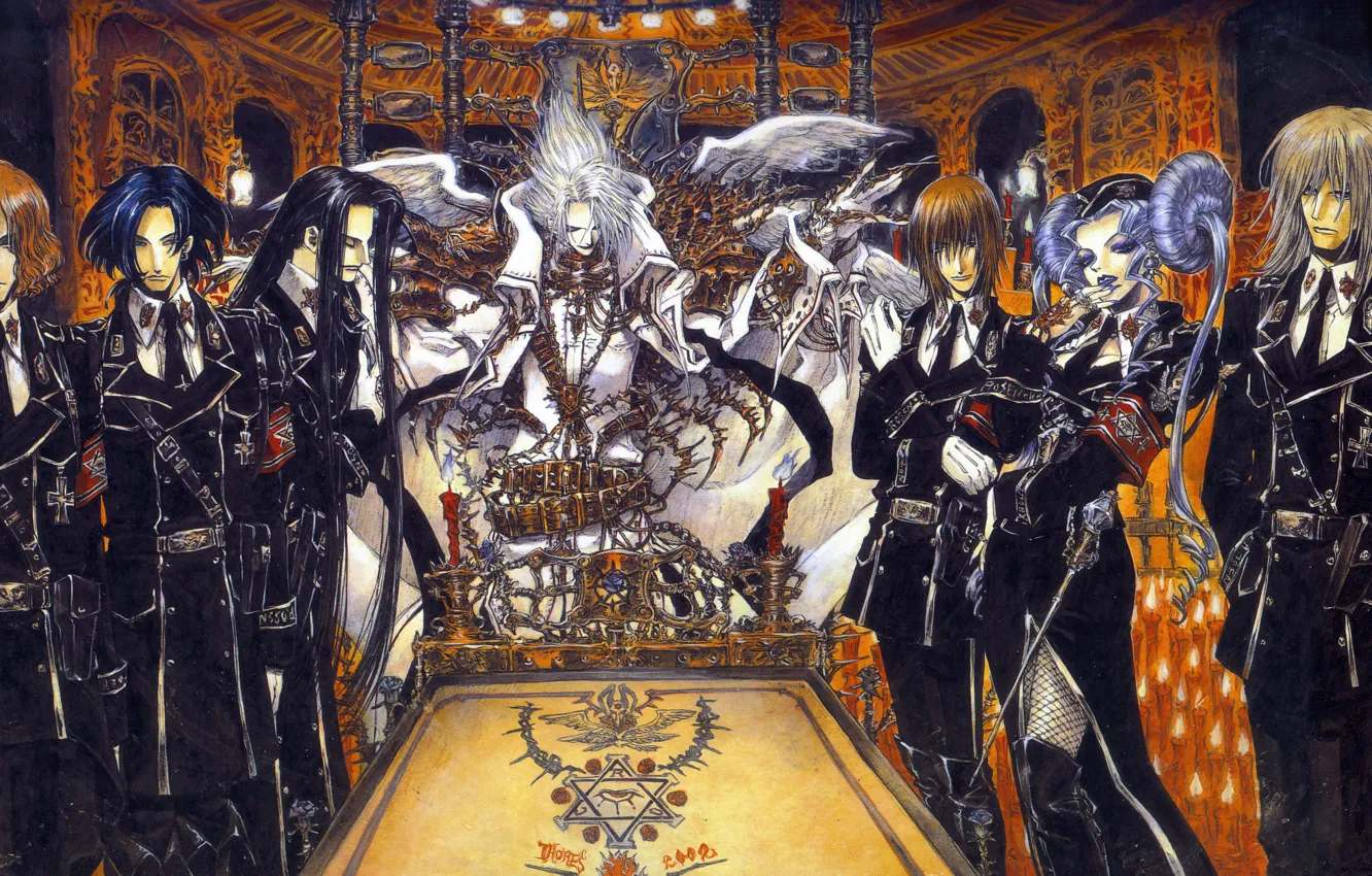 Photo wallpaper candles, characters, temple, trinity blood, pentagram, military uniform, Sabbath, favorites, Trinity blood, Cain Nightroad, Dietrich …