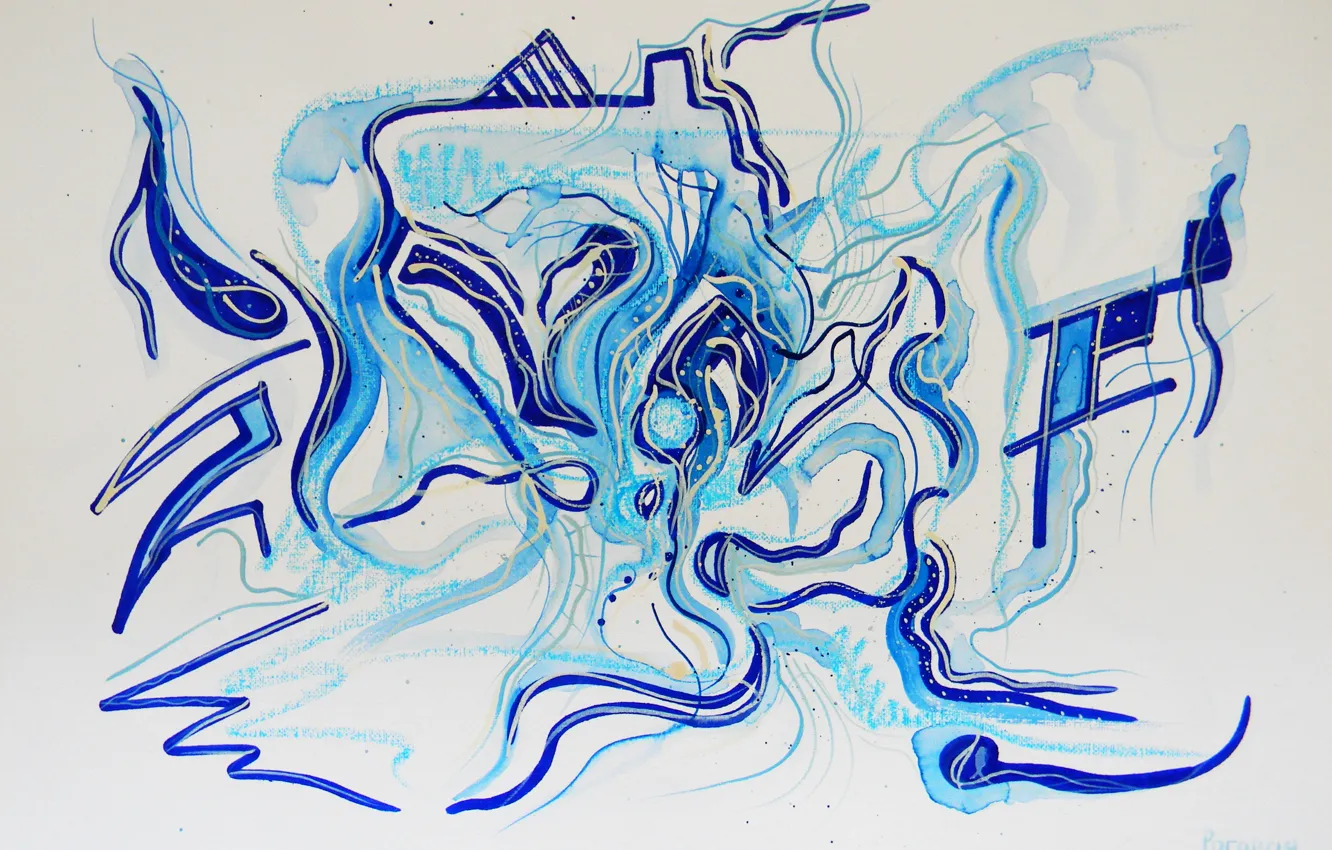 Photo wallpaper blue, oil, Figure, markers, gouache, Watercolor, acrylic, dark blue, gel, pastel., Lena Horn, winter style