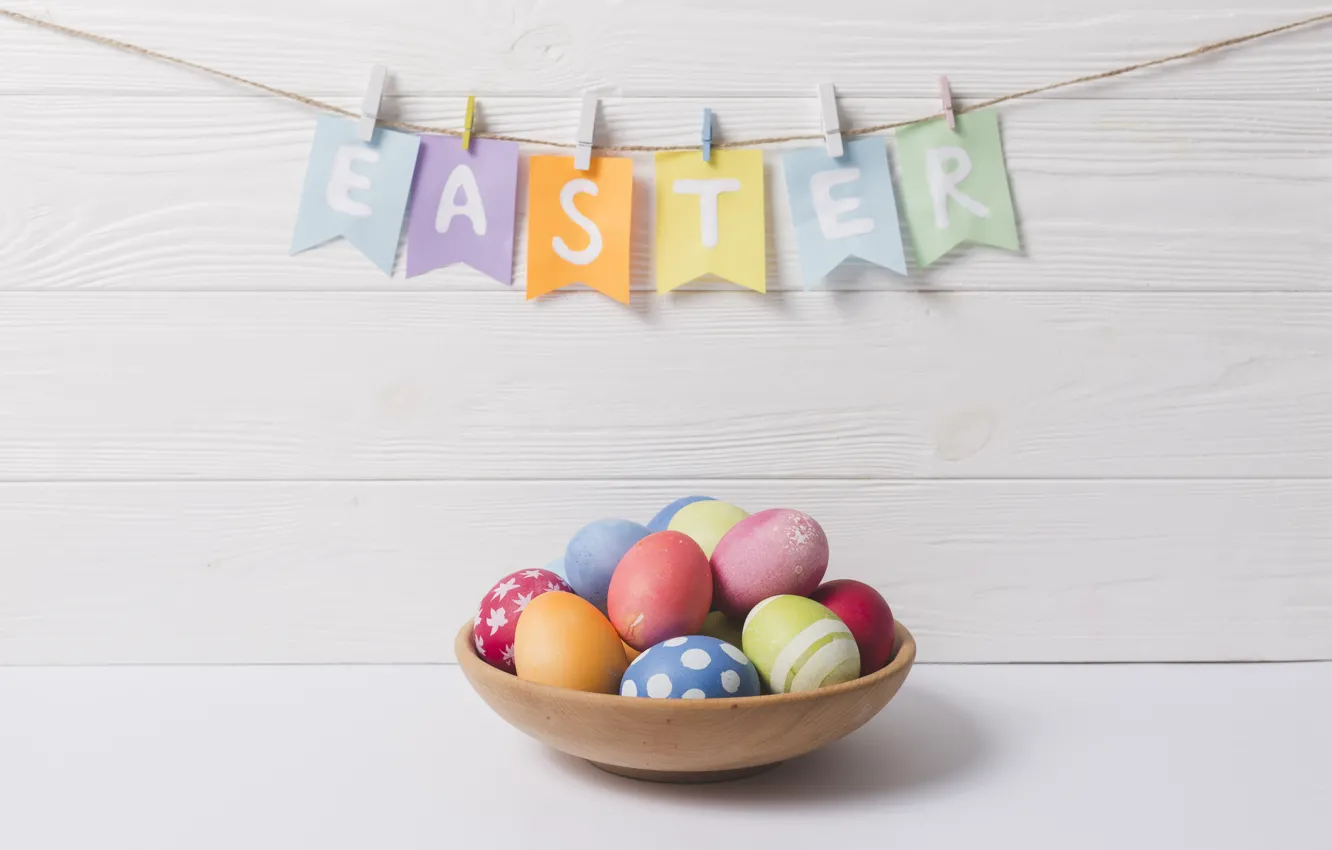 Photo wallpaper eggs, Easter, Holiday, Garland, Flags
