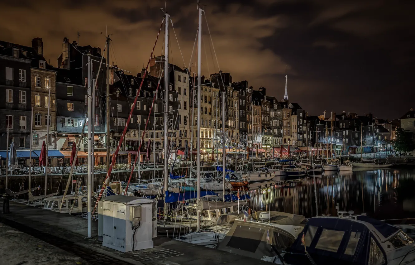 Wallpaper night, France, home, yachts, boats, harbour, Normandy ...