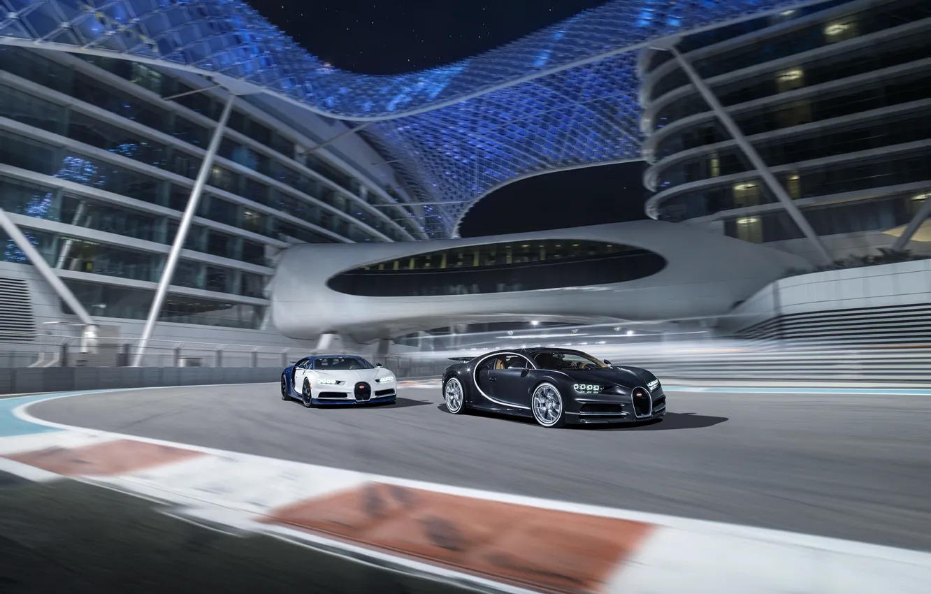Photo wallpaper Bugatti, Black, White, Abu Dhabi, UAE, VAG, Yas Marina Circuit, Chiron, F1 Track