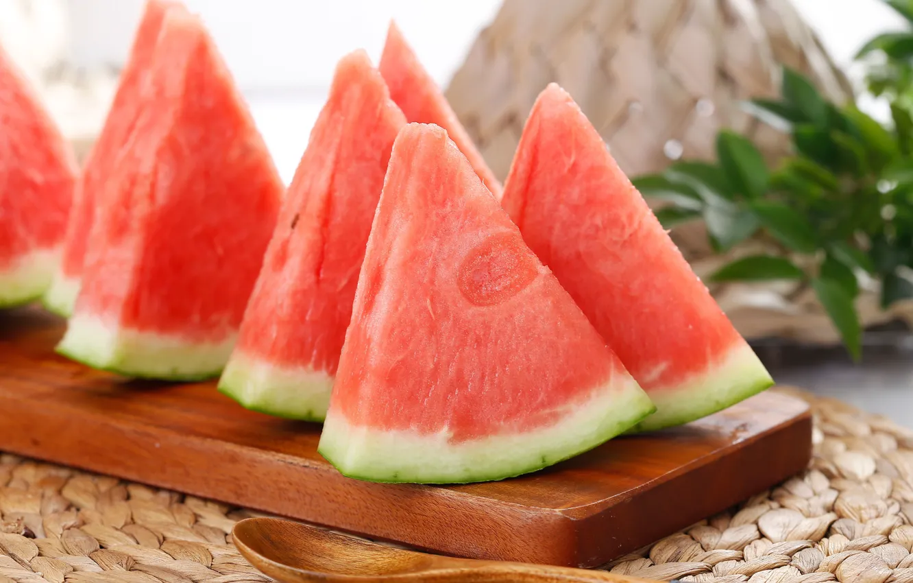 Photo wallpaper watermelon, slices, juicy, ripe