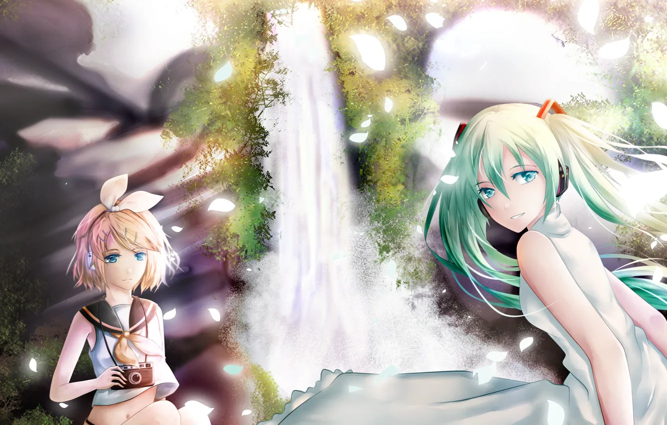 Photo wallpaper nature, style, background, anime, petals, art, Vocaloid, Vocaloid, characters