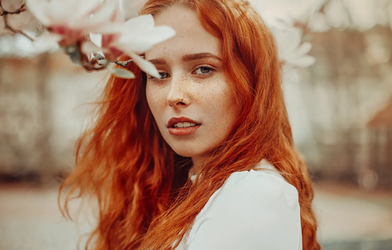 Photo wallpaper look, girl, face, hair, portrait, freckles, red, redhead, freckled, kassio. epia
