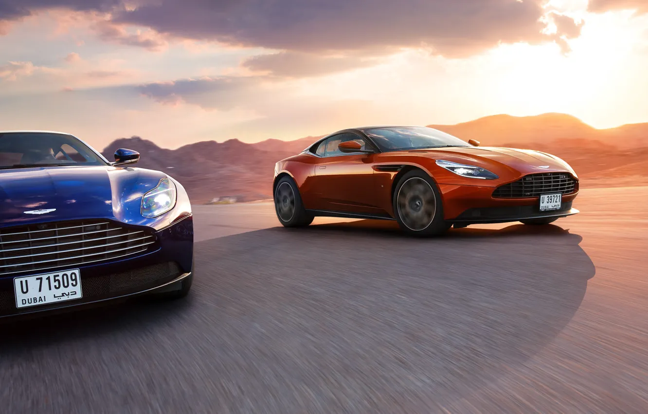 Photo wallpaper Aston Martin, Orange, Blue, Speed, Supercars, DB11