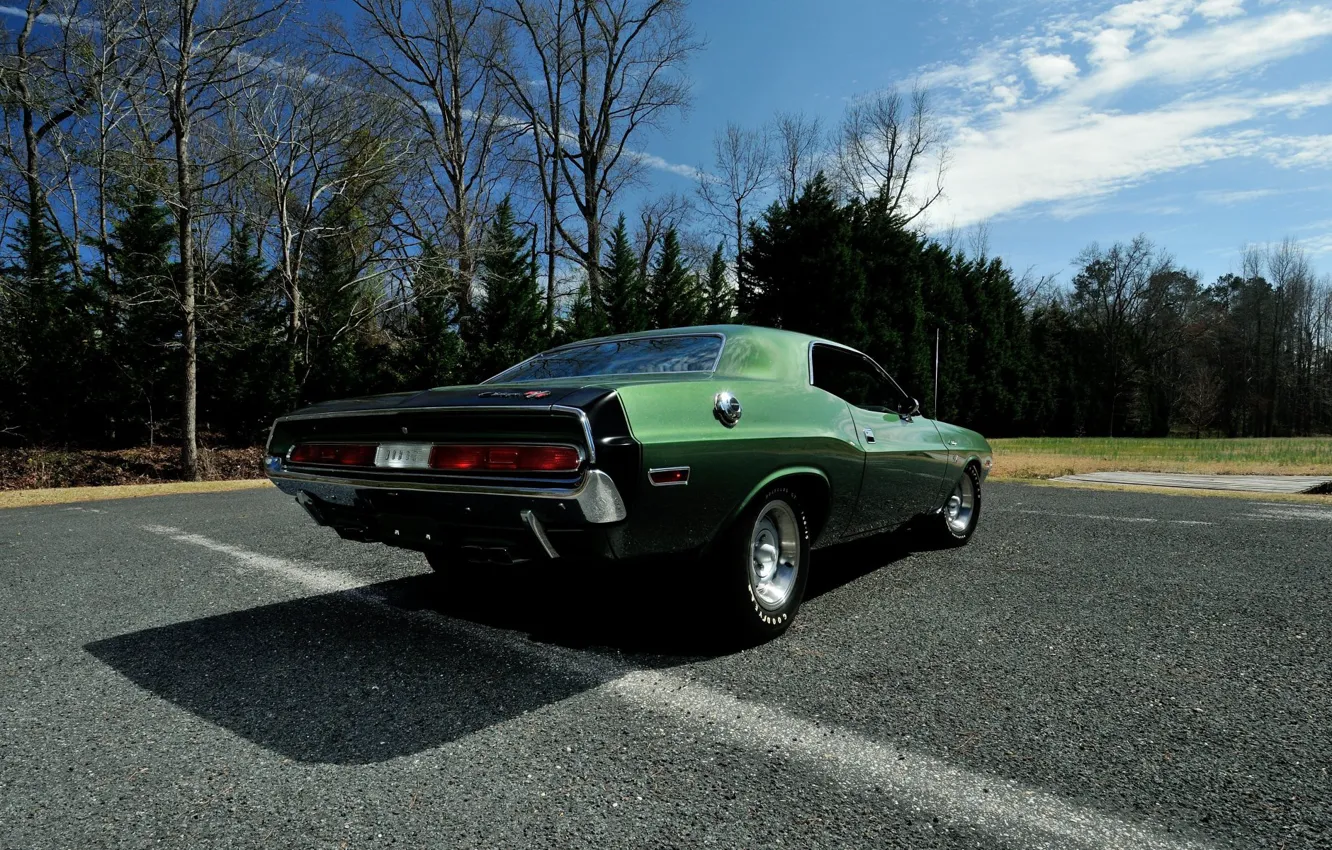 Photo wallpaper green, Dodge Challenger, muscle classic