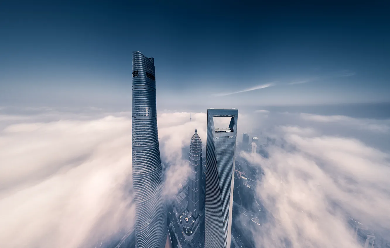 Photo wallpaper the sky, clouds, the city, fog, China, Shanghai
