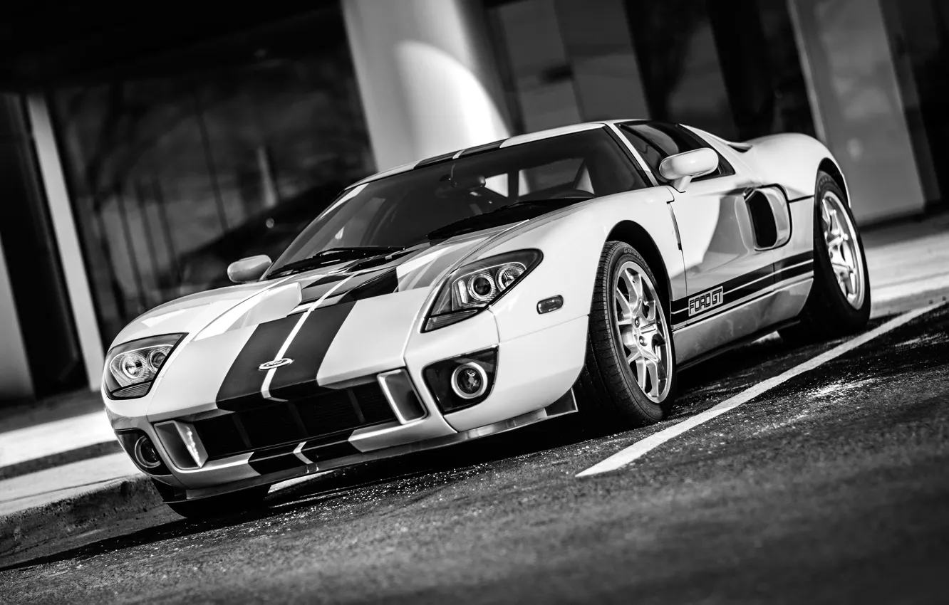 Photo wallpaper sport, Ford, Machine, Ford, bucket, Ford GT, American, Blue, White, Racing, service, Sports car, Stripes, …