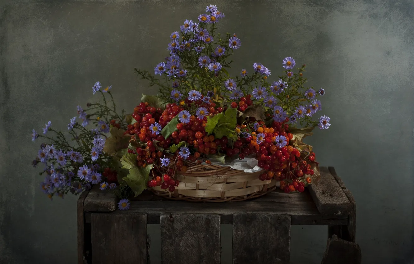 Photo wallpaper flowers, berries, basket, Kalina, santbrink