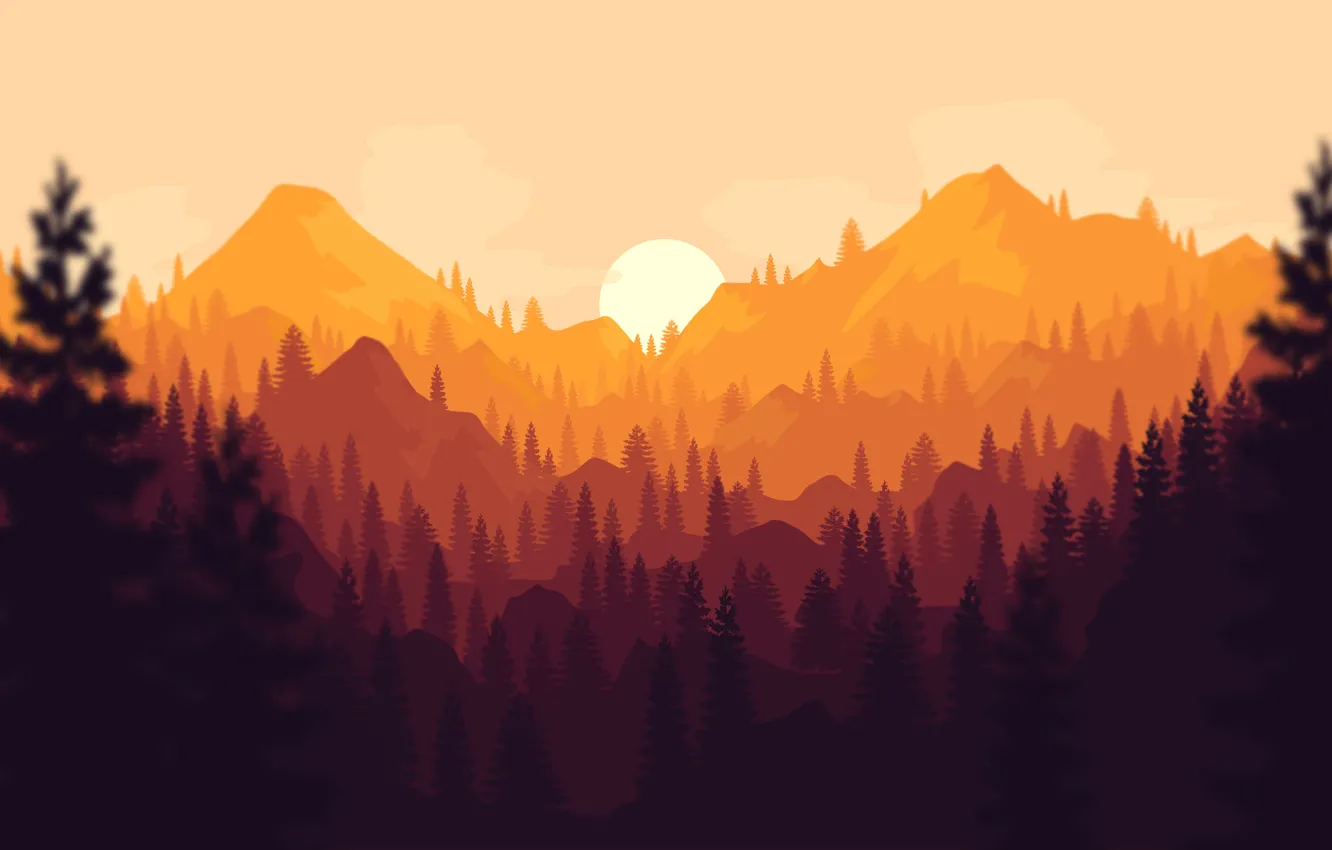 Wallpaper Sunset, The sun, The evening, Mountains, The game, Forest, View,  Hills, Landscape, Art, Art, Campo Santo, Firewatch, Fire watch images for  desktop, section игры - download