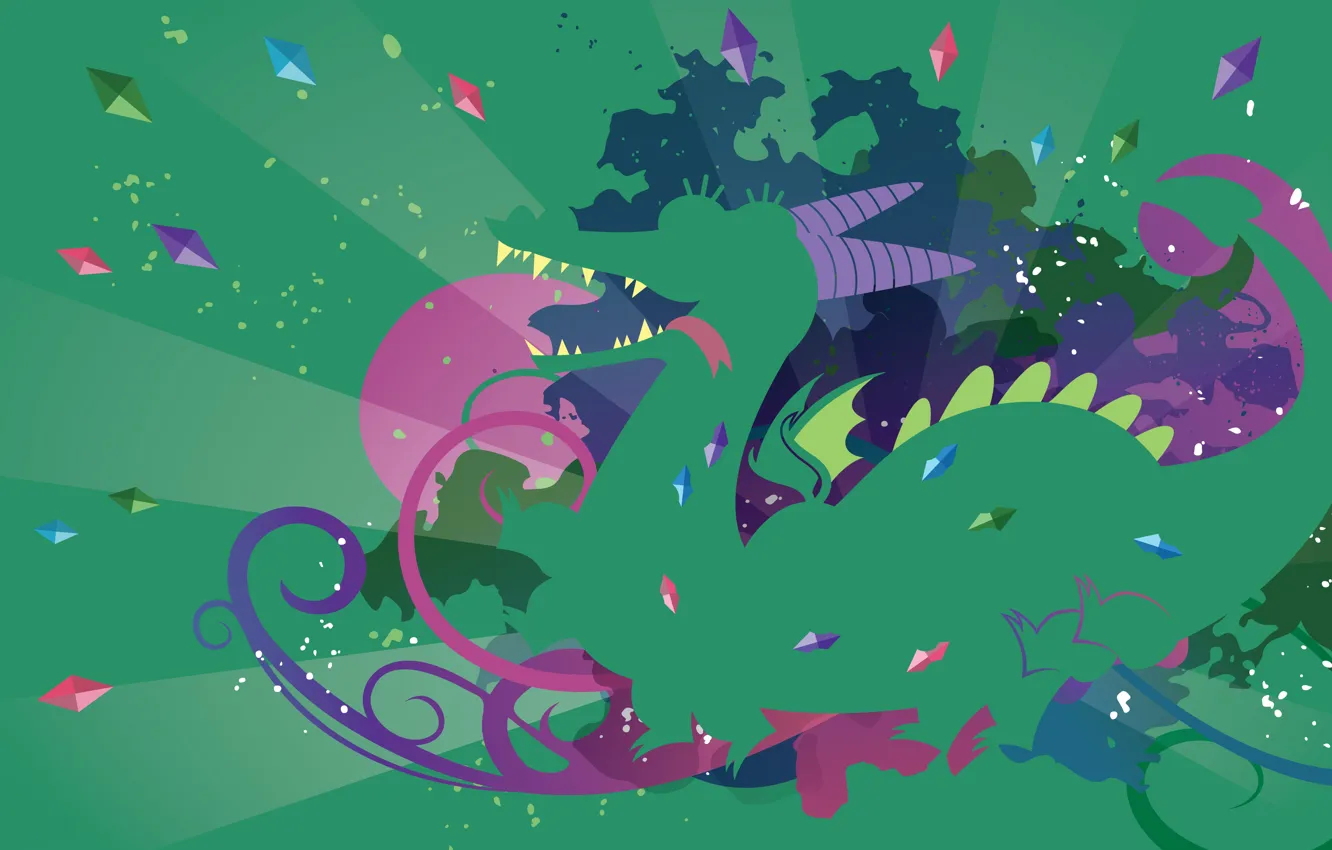 Photo wallpaper language, purple, green, dirty, pink, dragon, dark, wings, teeth, paws, spikes, tail, pony, horns, crystals, …