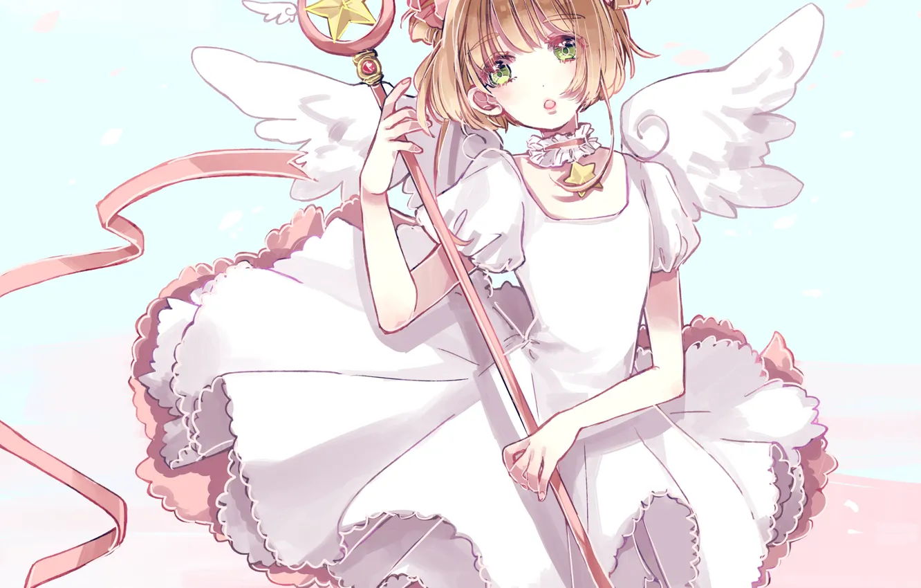 Photo wallpaper wings, angel, dress, girl, Card Captor Sakura, Sakura - collector cards