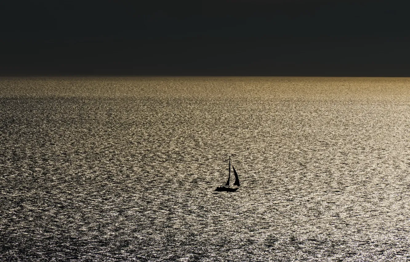 Photo wallpaper sea, night, sail