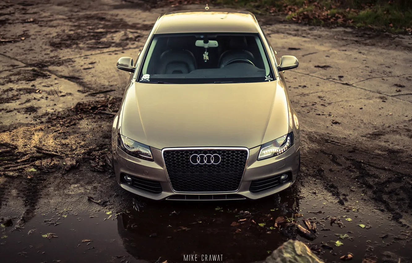 Photo wallpaper Audi, Auto, Audi, Forest, Machine, The hood, Dirt, Sedan, Car, Sedan, The front, Audi A4, …